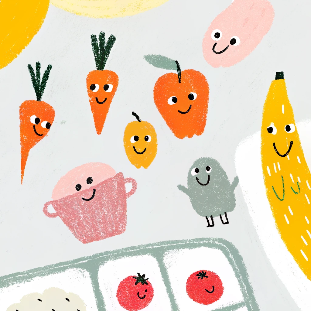1 can you create a playful image for school and kindergarten catering with vegetab